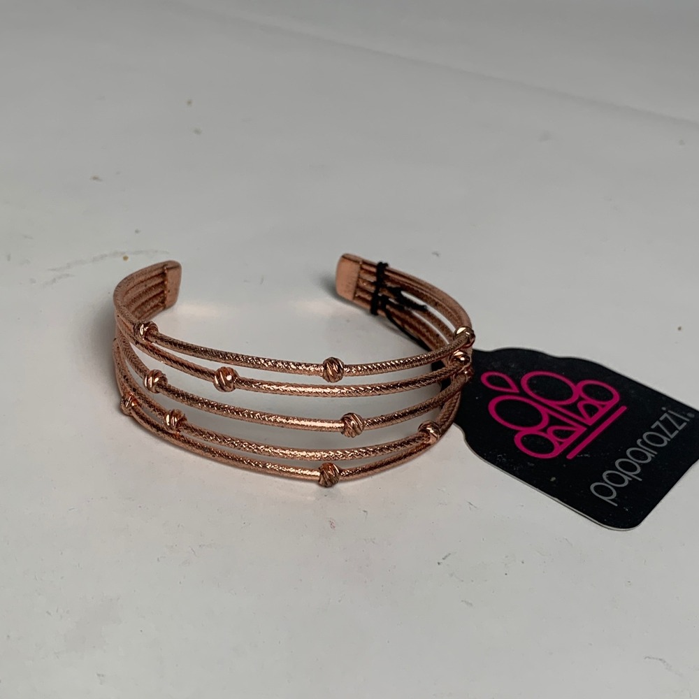 Paparazzi Cuff Bracelet Women OS Multi-Row Beaded Rose Gold Textured New